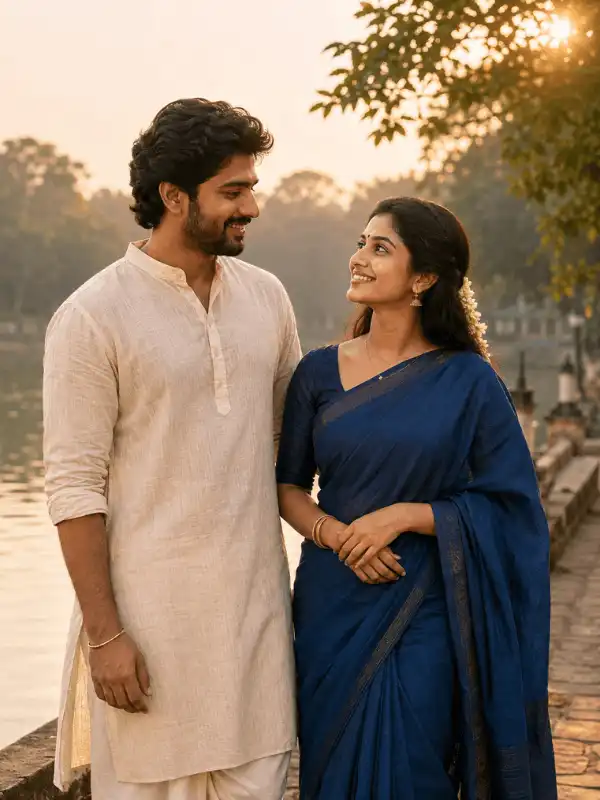 AI-generated portrait of an adult Indian couple created from the displayed prompt