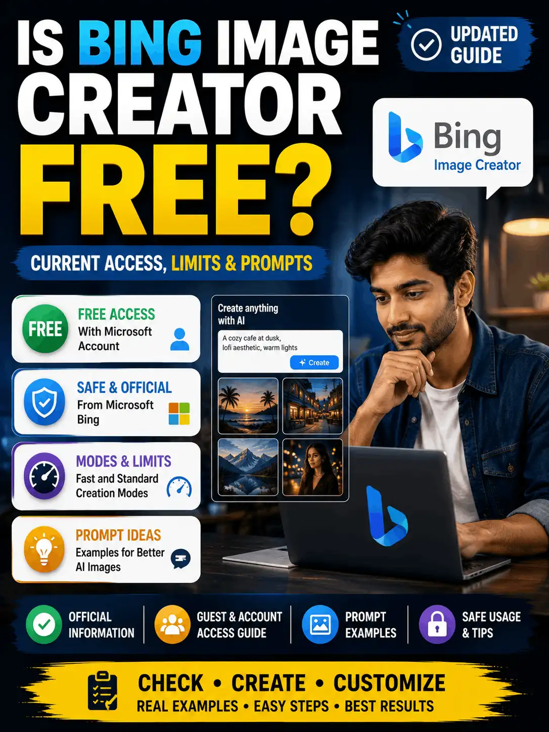 Is Bing Image Creator free guide showing current access, creation modes and AI prompt ideas